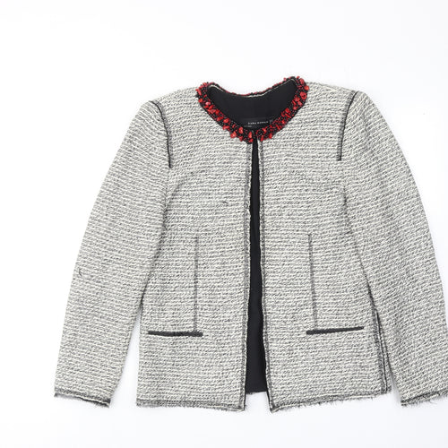 Zara Womens Grey Geometric Jacket Size XL Hook & Eye