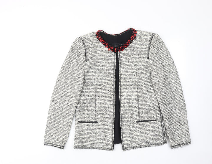 Zara Womens Grey Geometric Jacket Size XL Hook & Eye