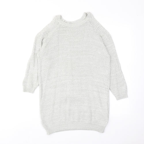 Bershka Womens Grey Round Neck Cotton Pullover Jumper Size XS