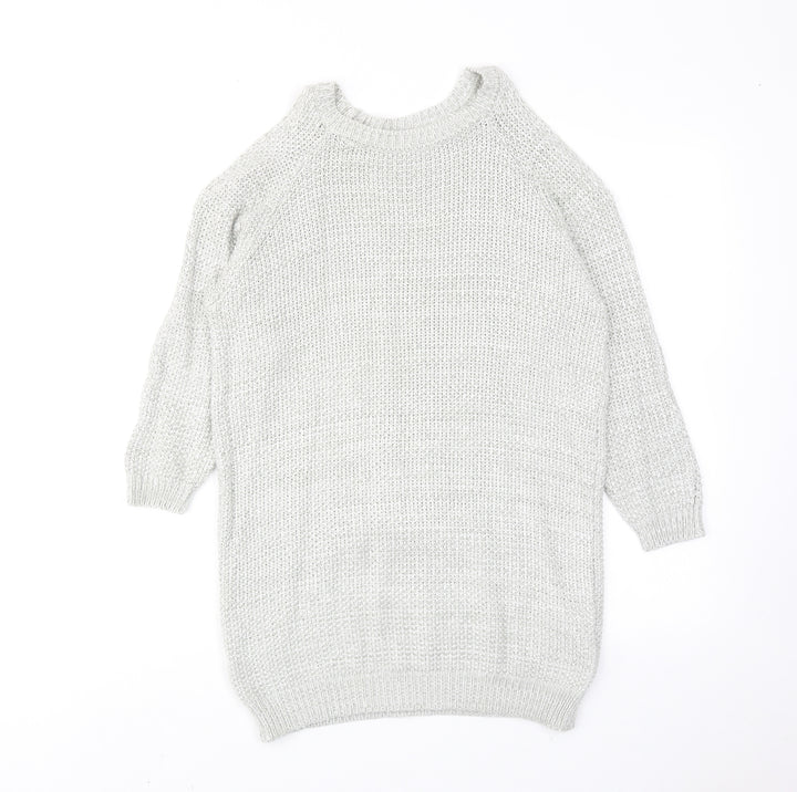 Bershka Womens Grey Round Neck Cotton Pullover Jumper Size XS