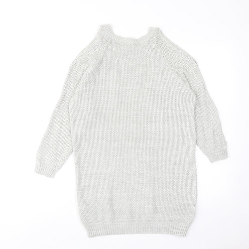 Bershka Womens Grey Round Neck Cotton Pullover Jumper Size XS