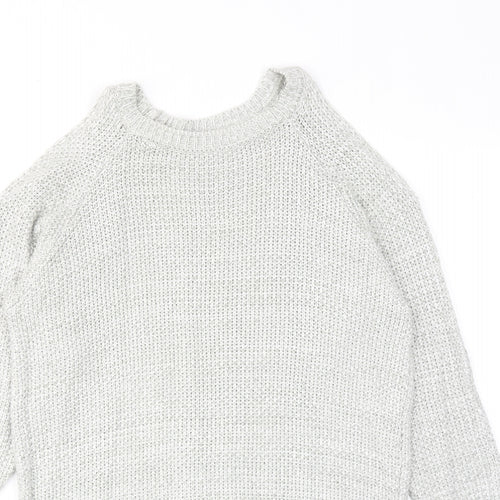 Bershka Womens Grey Round Neck Cotton Pullover Jumper Size XS