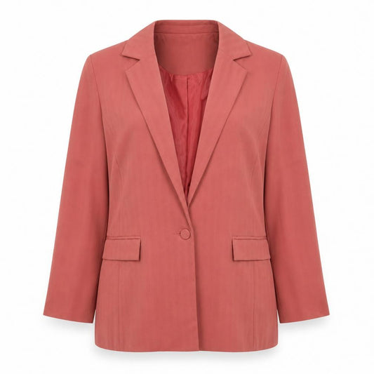 Front view of Cerise Blue women’s pink polyester jacket suit jacket, size L