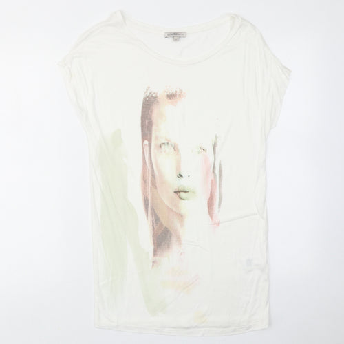 Limited Edition Womens White Viscose Basic T-Shirt Size 8 Round Neck