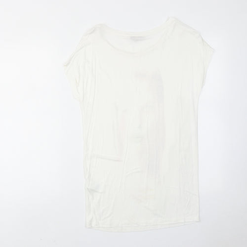 Limited Edition Womens White Viscose Basic T-Shirt Size 8 Round Neck