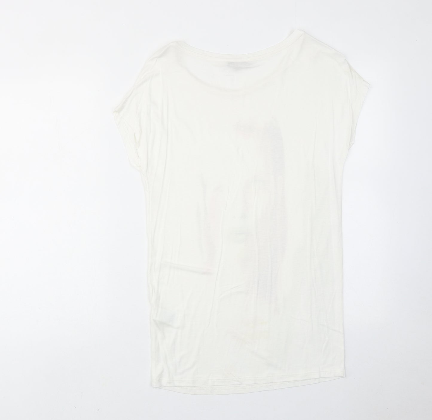 Limited Edition Womens White Viscose Basic T-Shirt Size 8 Round Neck