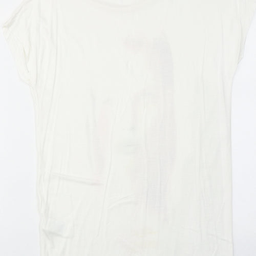 Limited Edition Womens White Viscose Basic T-Shirt Size 8 Round Neck