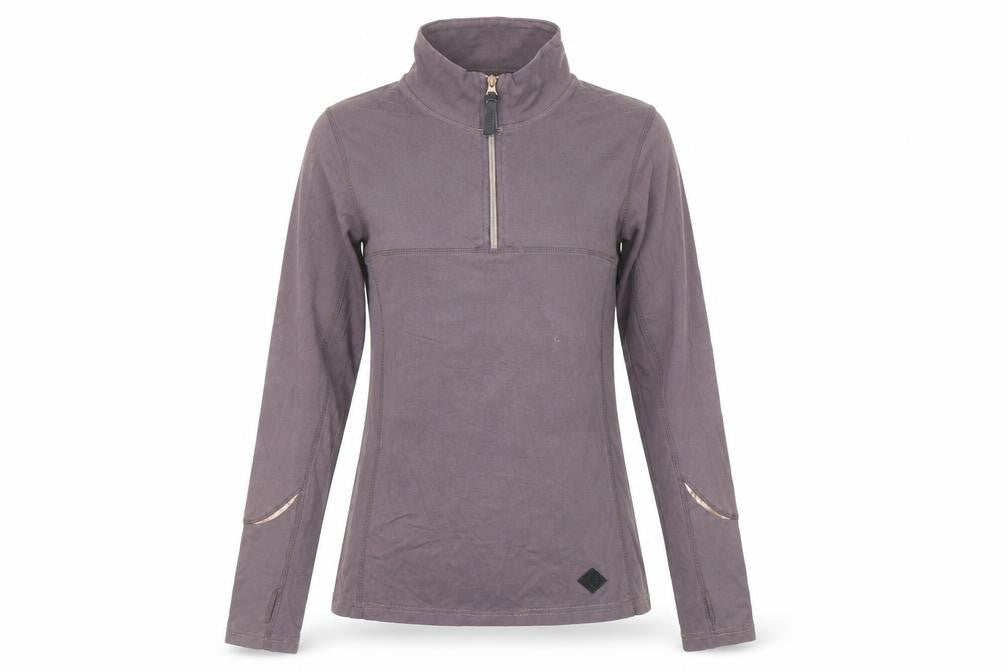 Front view of Caldene women’s purple cotton pullover sweatshirt, size UK 8, zip