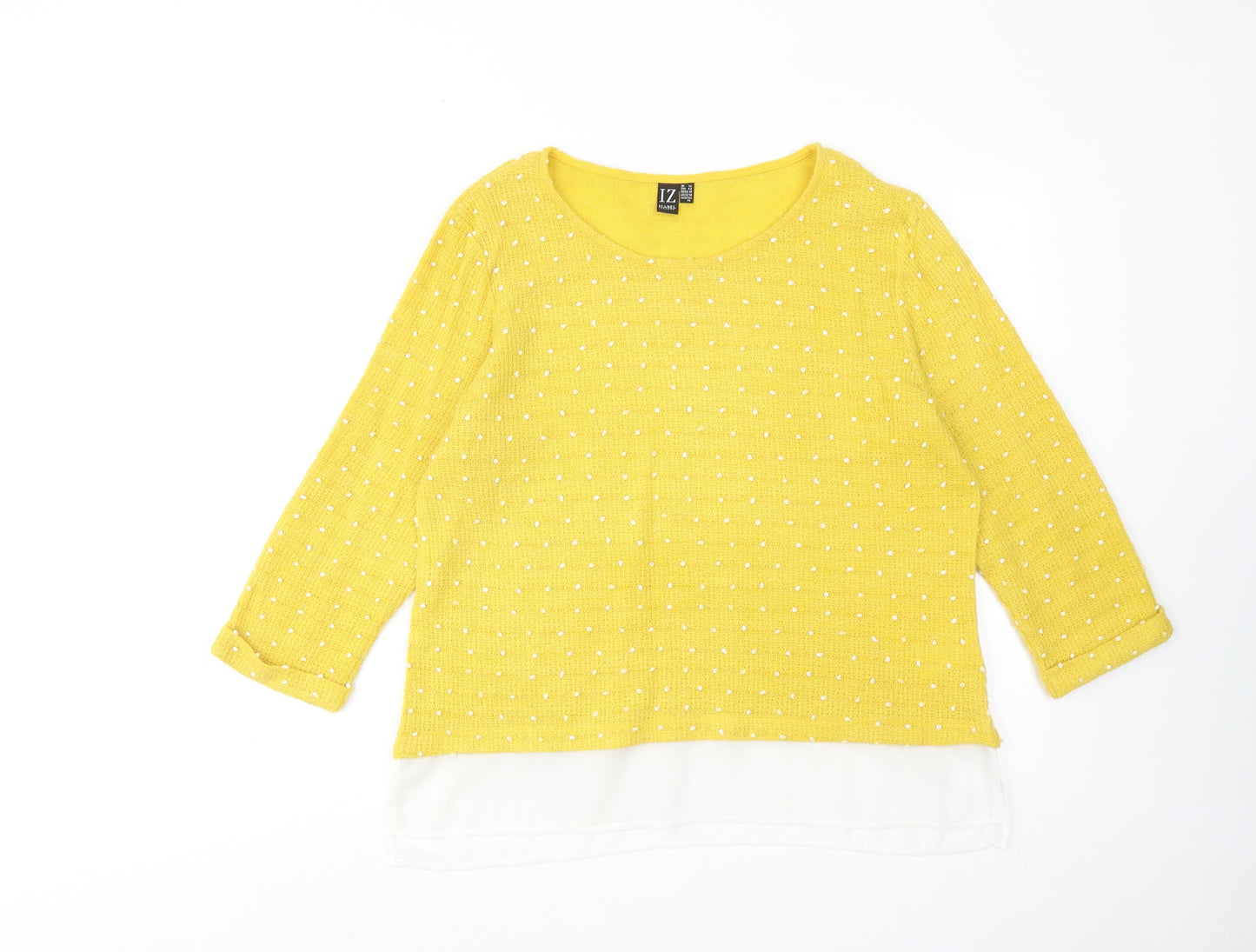 Izabel London Womens Yellow Round Neck Polka Dot Acrylic Pullover Jumper Size 14