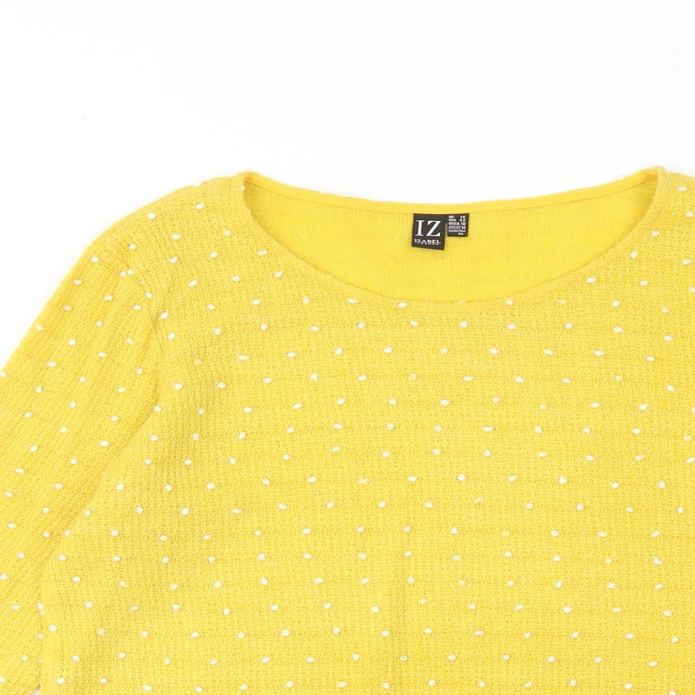Izabel London Womens Yellow Round Neck Polka Dot Acrylic Pullover Jumper Size 14