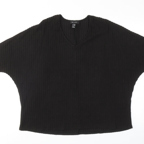 New Look Womens Black Polyester Basic Blouse Size S V-Neck