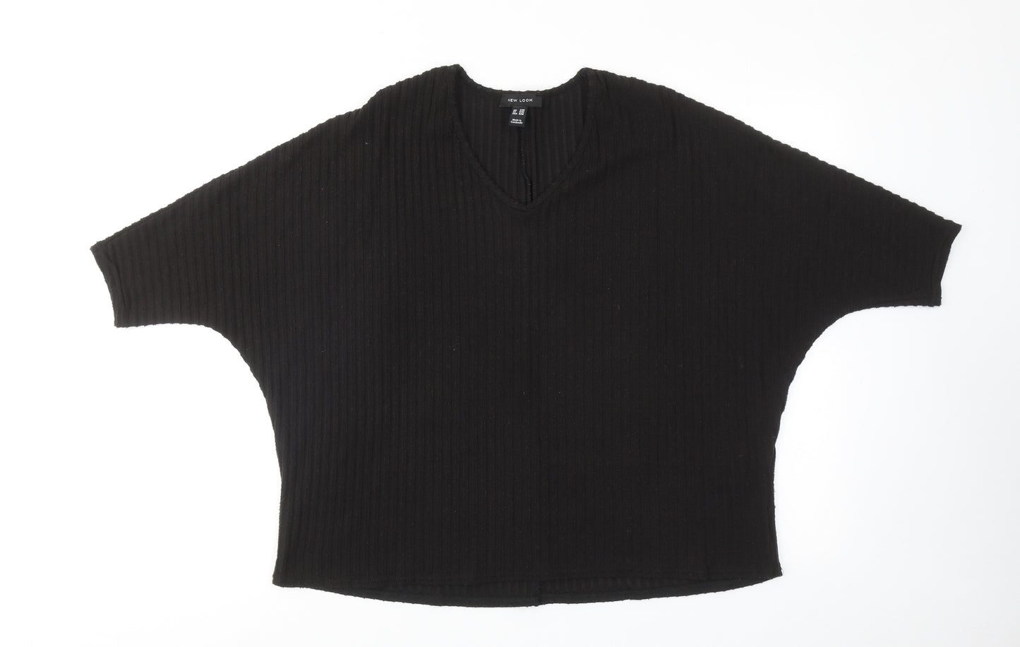 New Look Womens Black Polyester Basic Blouse Size S V-Neck