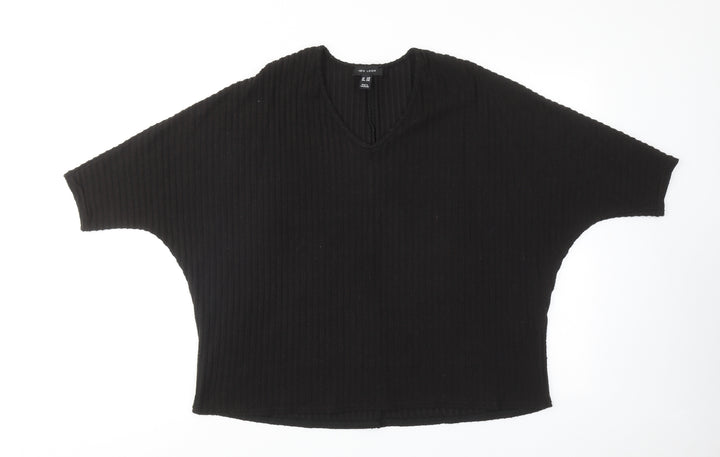 New Look Womens Black Polyester Basic Blouse Size S V-Neck
