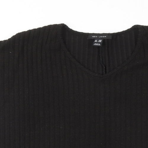 New Look Womens Black Polyester Basic Blouse Size S V-Neck