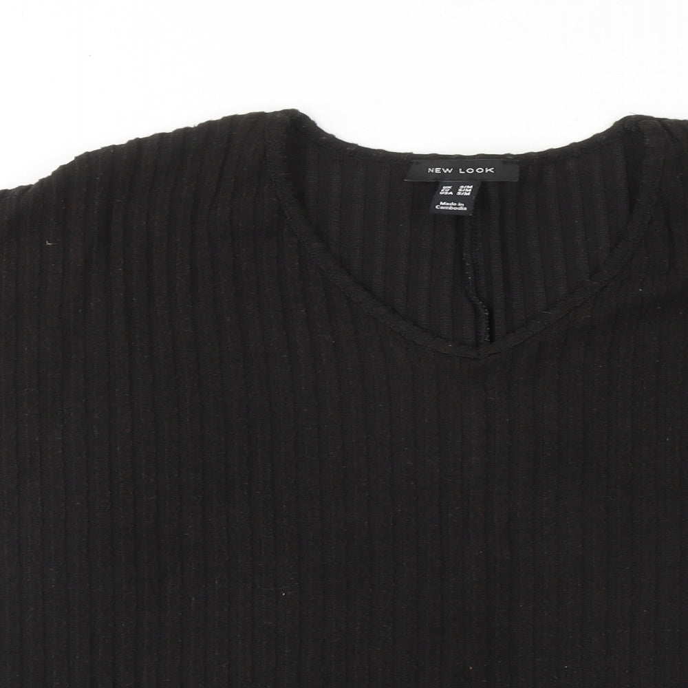 New Look Womens Black Polyester Basic Blouse Size S V-Neck