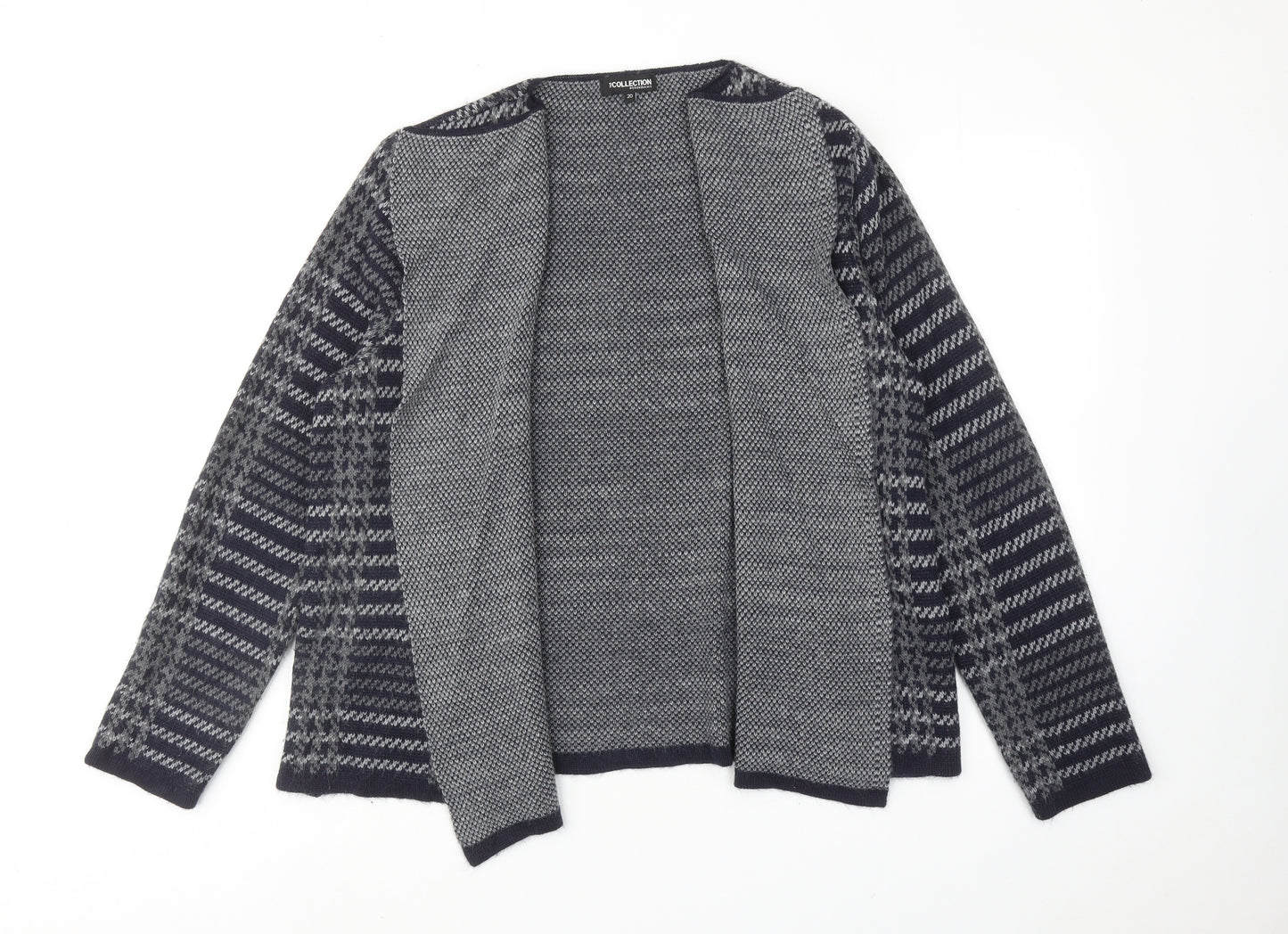 Debenhams Womens Grey V-Neck Plaid Acrylic Cardigan Jumper Size 20