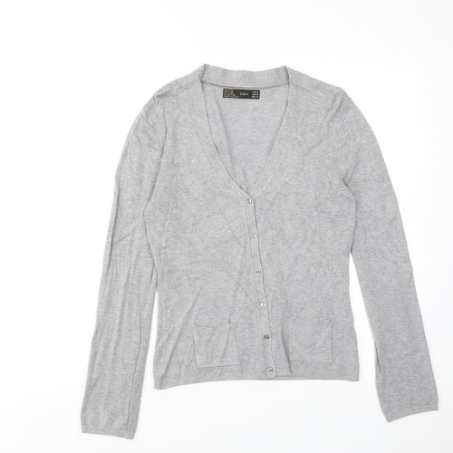 Zara Womens Grey V-Neck Viscose Cardigan Jumper Size M