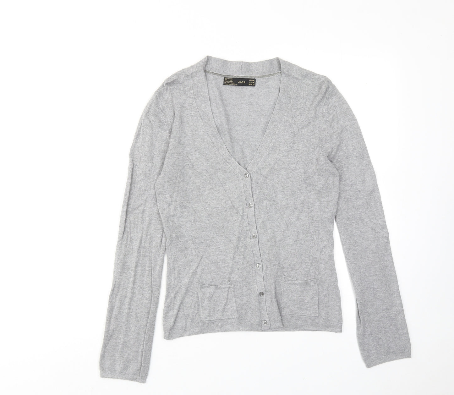 Zara Womens Grey V-Neck Viscose Cardigan Jumper Size M