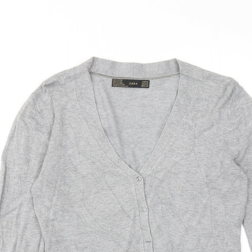 Zara Womens Grey V-Neck Viscose Cardigan Jumper Size M