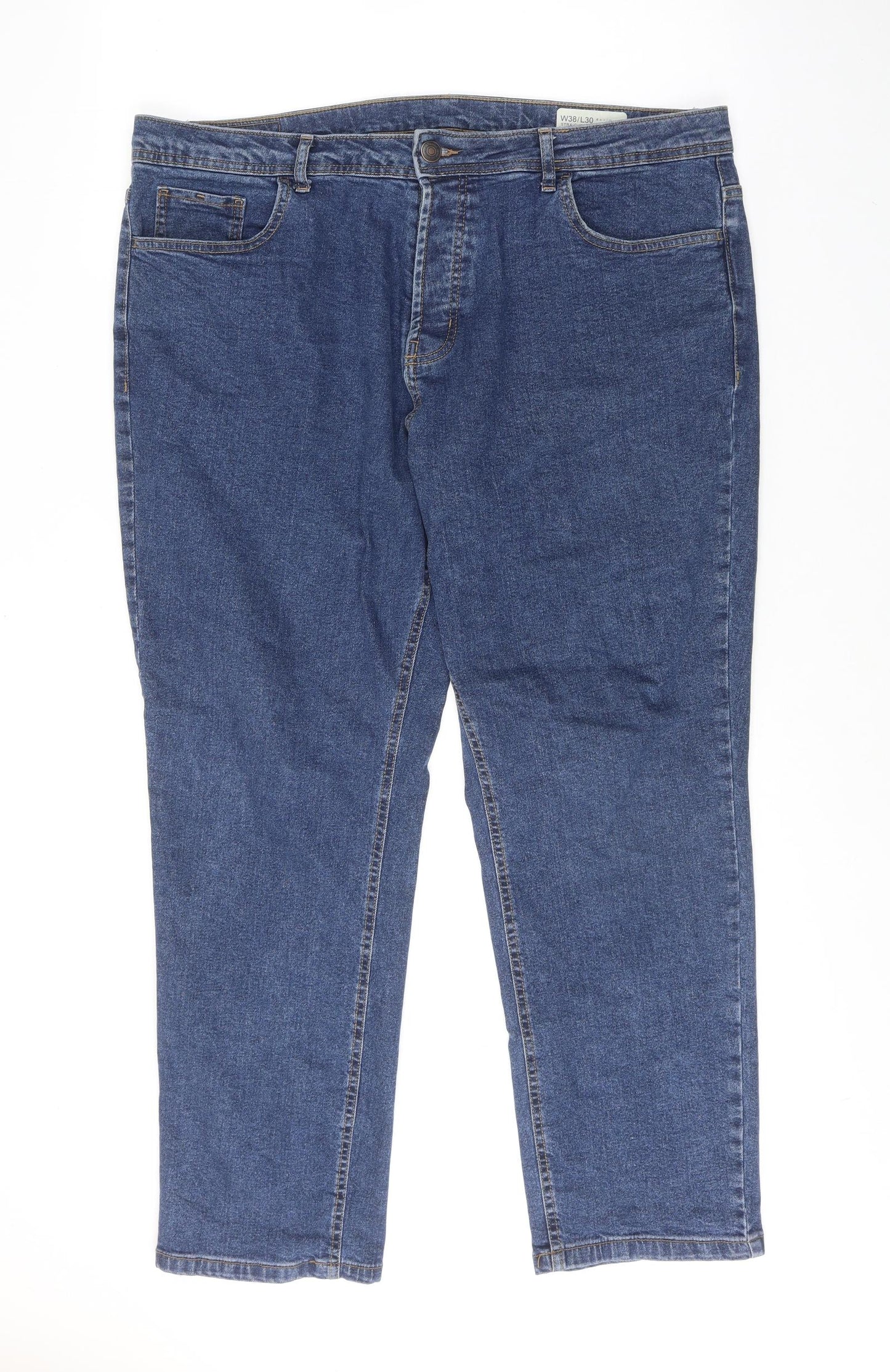 Denim & Co. Mens Blue Cotton Straight Jeans Size 38 in L30 in Regular Button