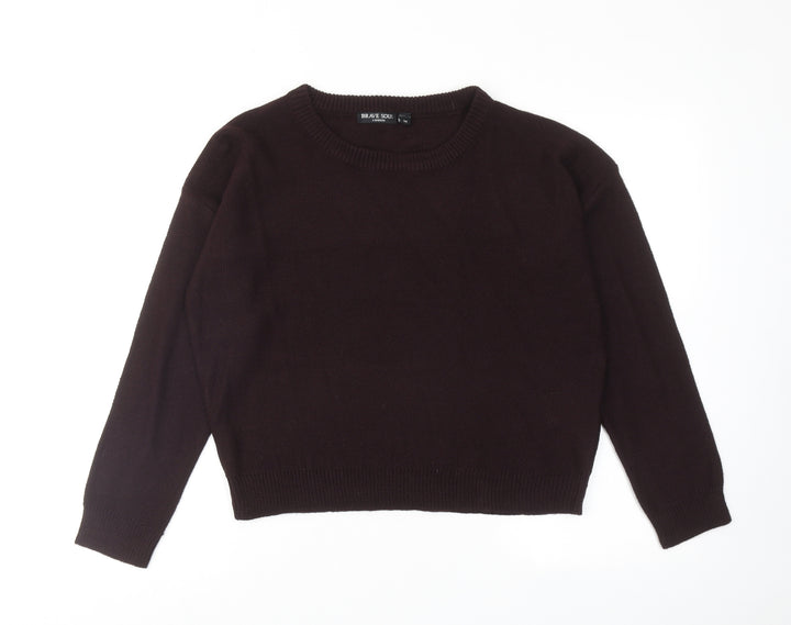 Brave Soul Womens Purple Round Neck Acrylic Pullover Jumper Size M