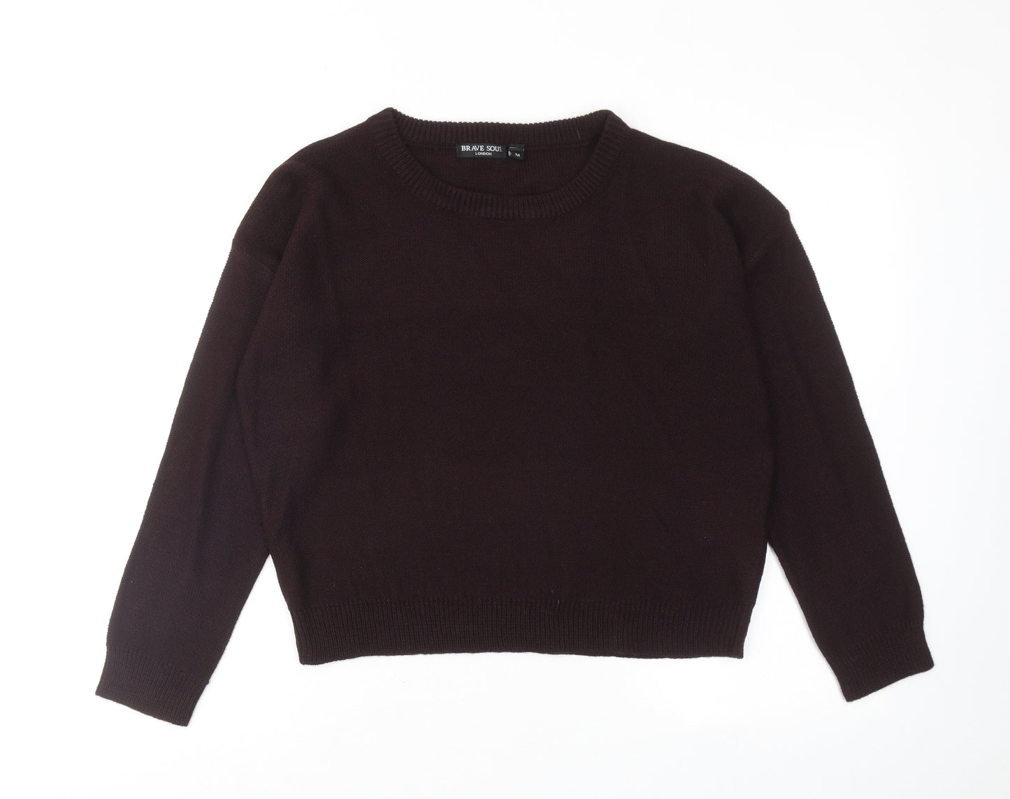 Brave Soul Womens Purple Round Neck Acrylic Pullover Jumper Size M