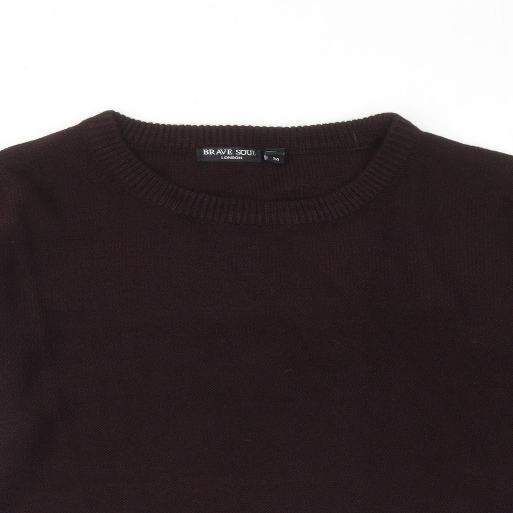 Brave Soul Womens Purple Round Neck Acrylic Pullover Jumper Size M