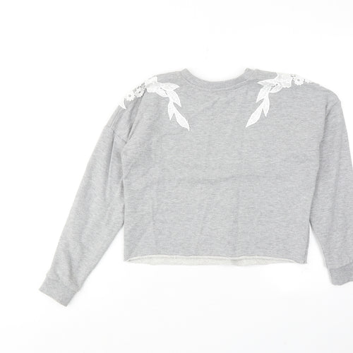 Miss Selfridge Womens Grey Cotton Pullover Sweatshirt Size 4 Pullover - Flower detail