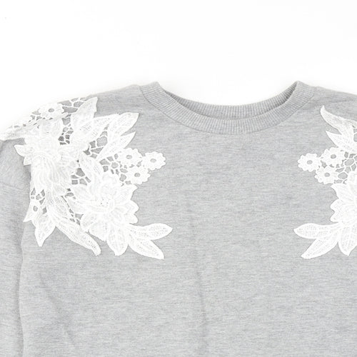 Miss Selfridge Womens Grey Cotton Pullover Sweatshirt Size 4 Pullover - Flower detail