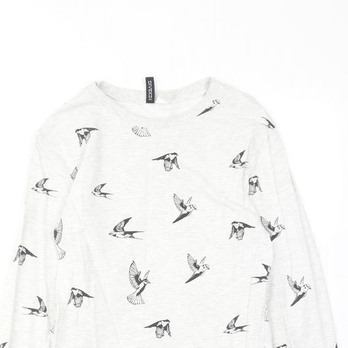 H&M Womens Grey Geometric Cotton Pullover Sweatshirt Size XS Pullover - Bird pattern