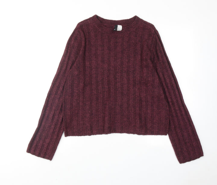 H&M Womens Purple Round Neck Acrylic Pullover Jumper Size S