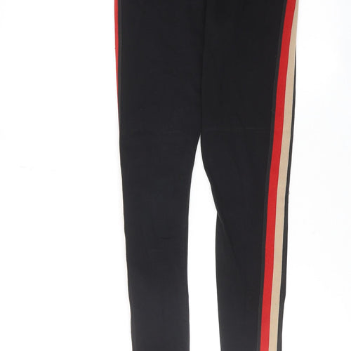 New Look Womens Black Cotton Capri Leggings Size 8 - Side Stripe Detail