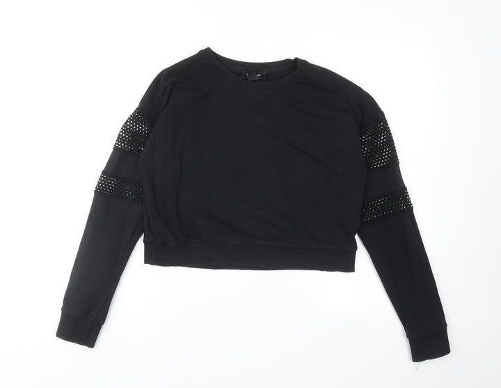 New Look Womens Black Cotton Pullover Sweatshirt Size 10 Pullover