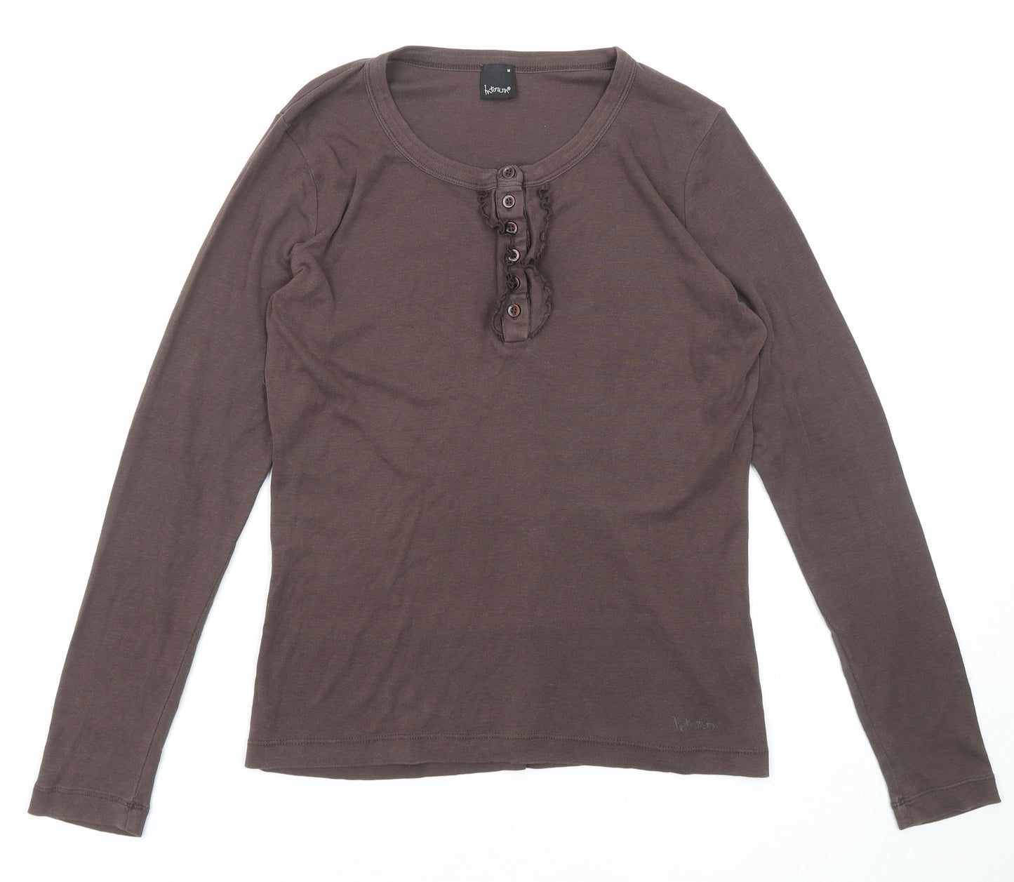 Intown Womens Brown Cotton Basic T-Shirt Size M Round Neck
