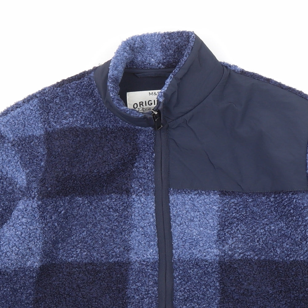 Marks and Spencer Boys Blue Geometric Jacket Size 10-11 Years Zip - Teddy Bear Style