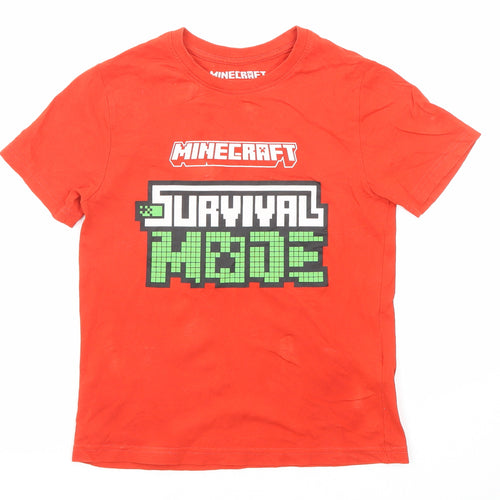 Minecraft Boys Red Cotton Basic T-Shirt Size 7-8 Years Round Neck Pullover - Survival Mode