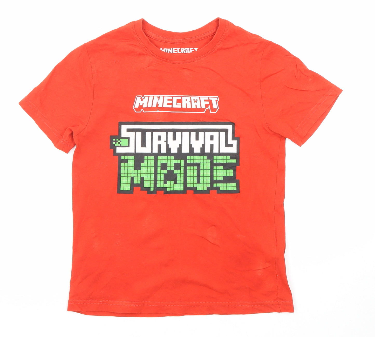 Minecraft Boys Red Cotton Basic T-Shirt Size 7-8 Years Round Neck Pullover - Survival Mode