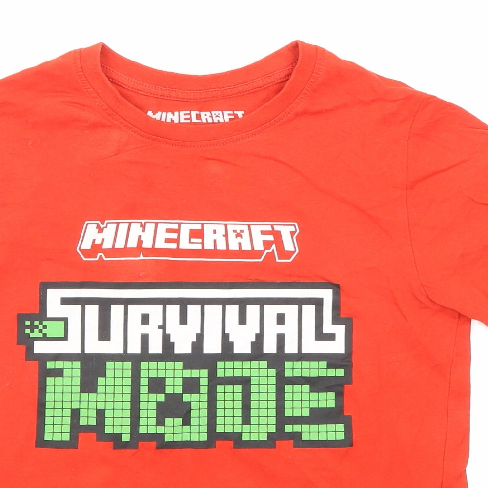 Minecraft Boys Red Cotton Basic T-Shirt Size 7-8 Years Round Neck Pullover - Survival Mode