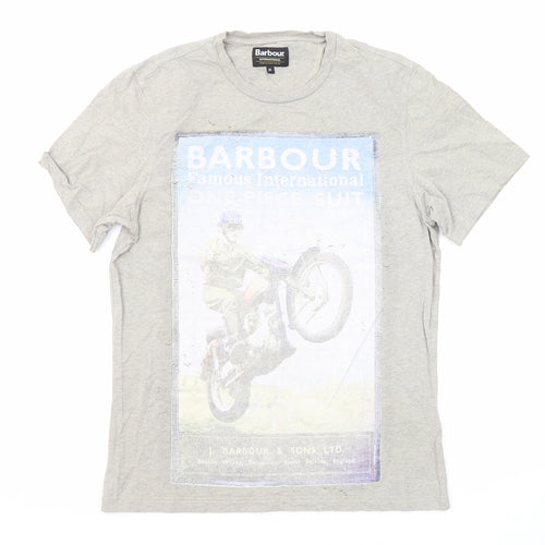 Barbour Mens Grey Cotton T-Shirt Size M Round Neck