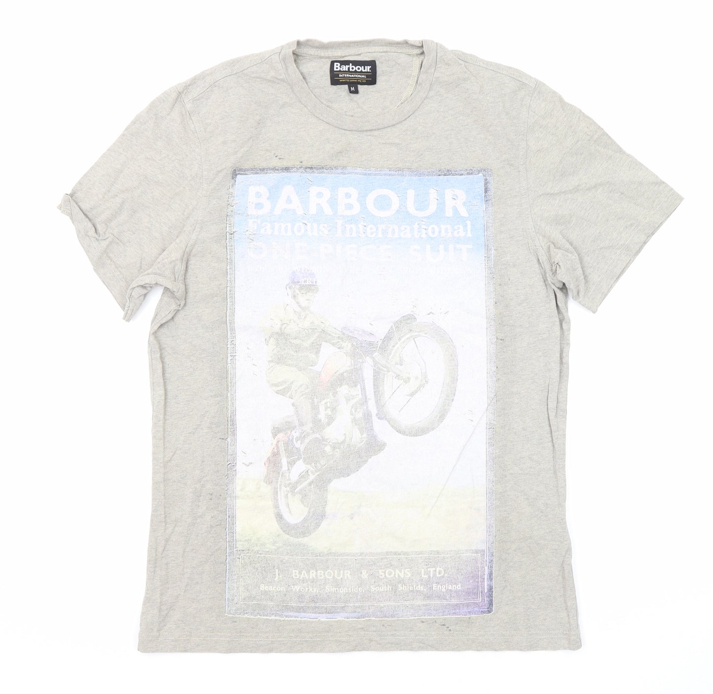 Barbour Mens Grey Cotton T-Shirt Size M Round Neck