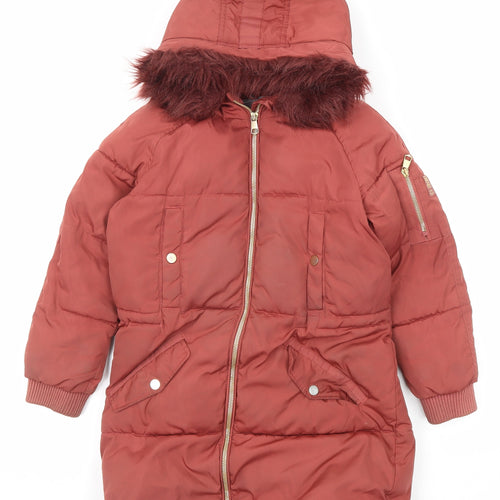 NEXT Girls Red Quilted Coat Size 9 Years Zip