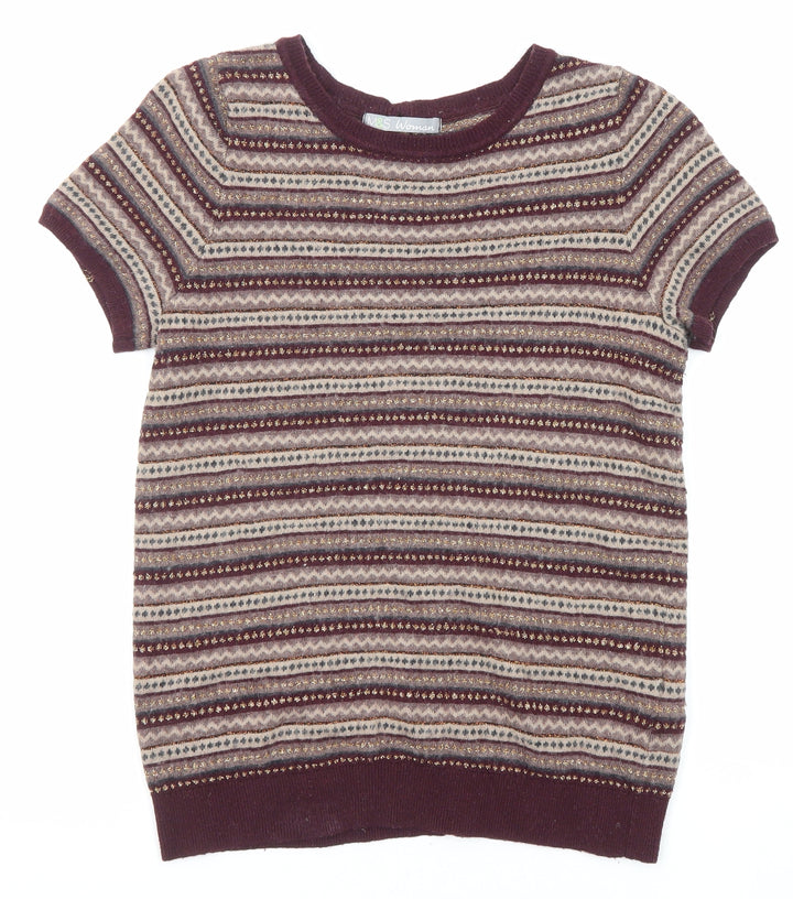 Marks and Spencer Womens Multicoloured Round Neck Geometric Viscose Pullover Jumper Size 8