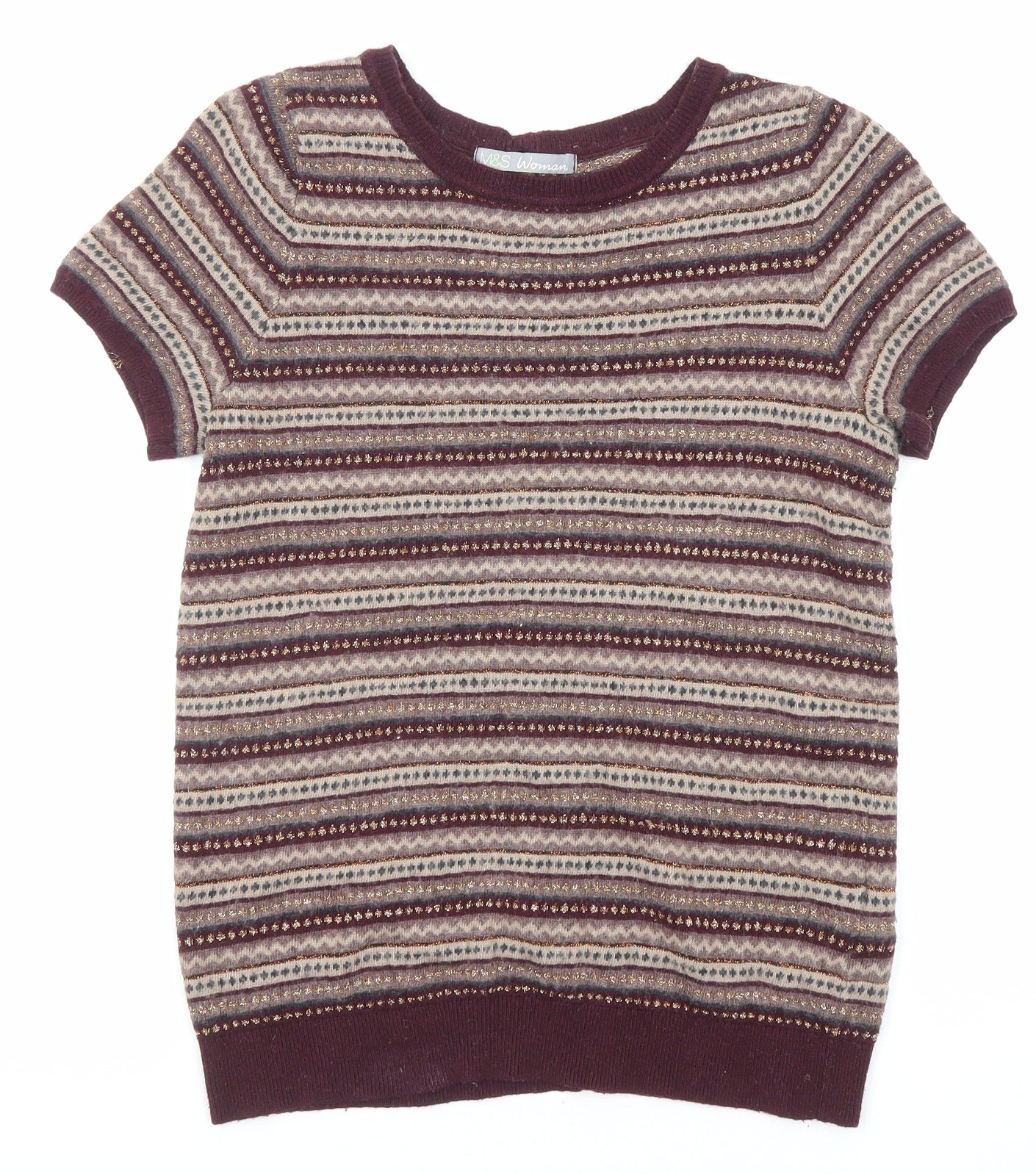 Marks and Spencer Womens Multicoloured Round Neck Geometric Viscose Pullover Jumper Size 8