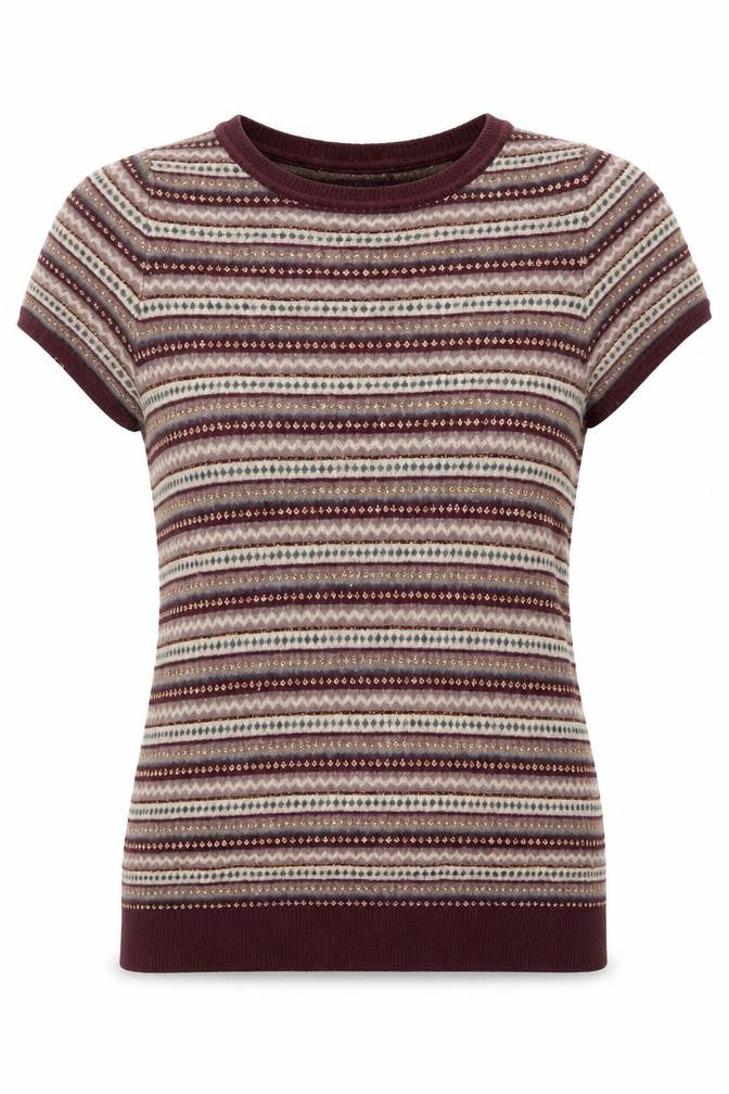 Front view of Marks & Spencer women’s multicoloured round neck geometric viscose jumper, size UK 8