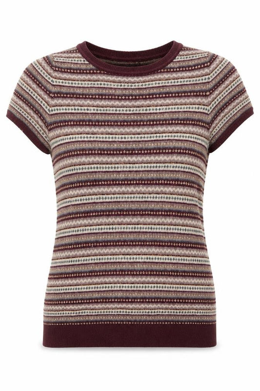 Front view of Marks & Spencer women’s multicoloured round neck geometric viscose jumper, size UK 8