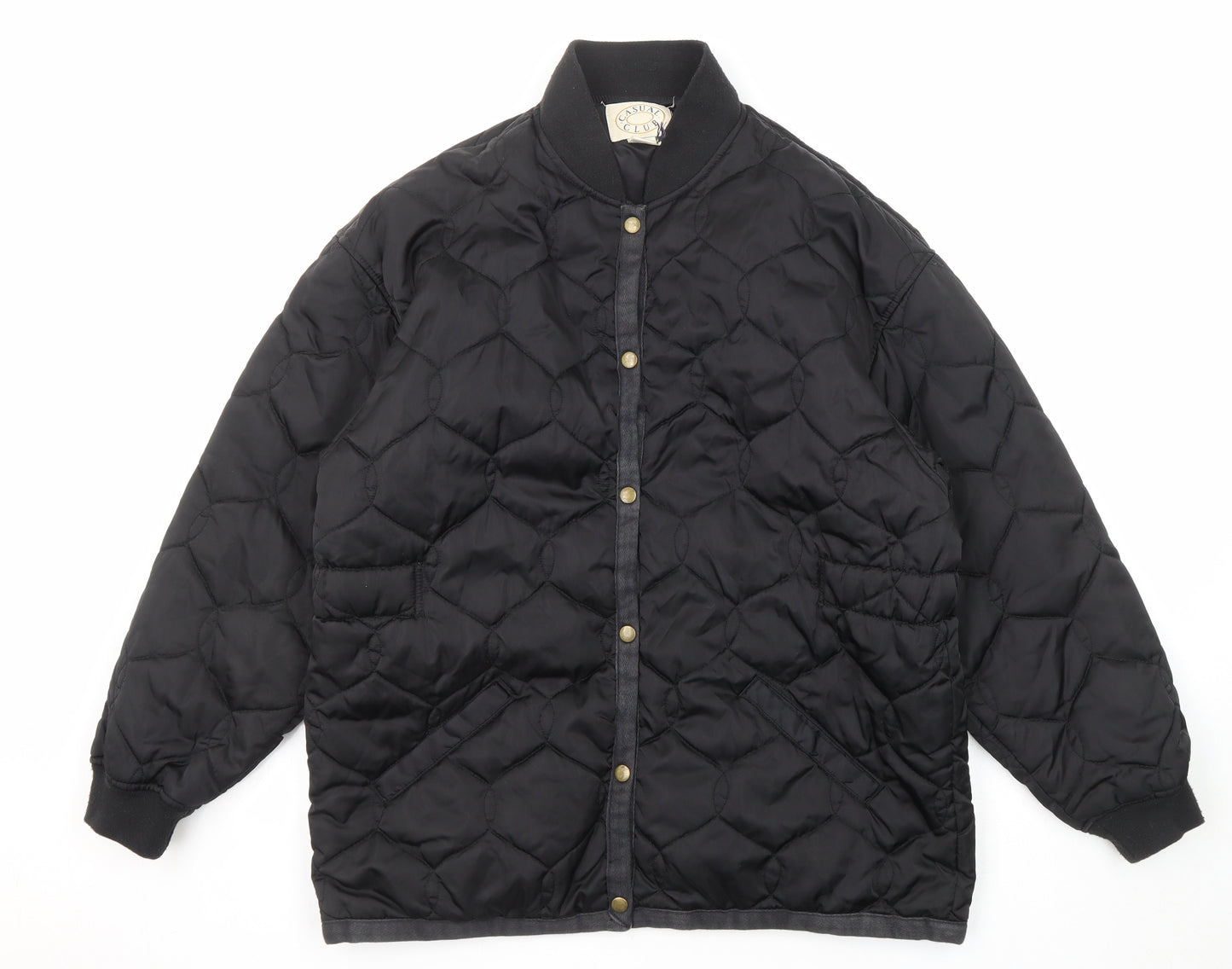 Casual Club Mens Black Quilted Jacket Size M Snap
