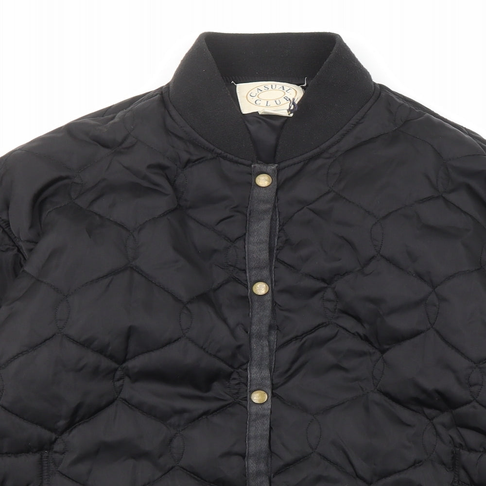 Casual Club Mens Black Quilted Jacket Size M Snap