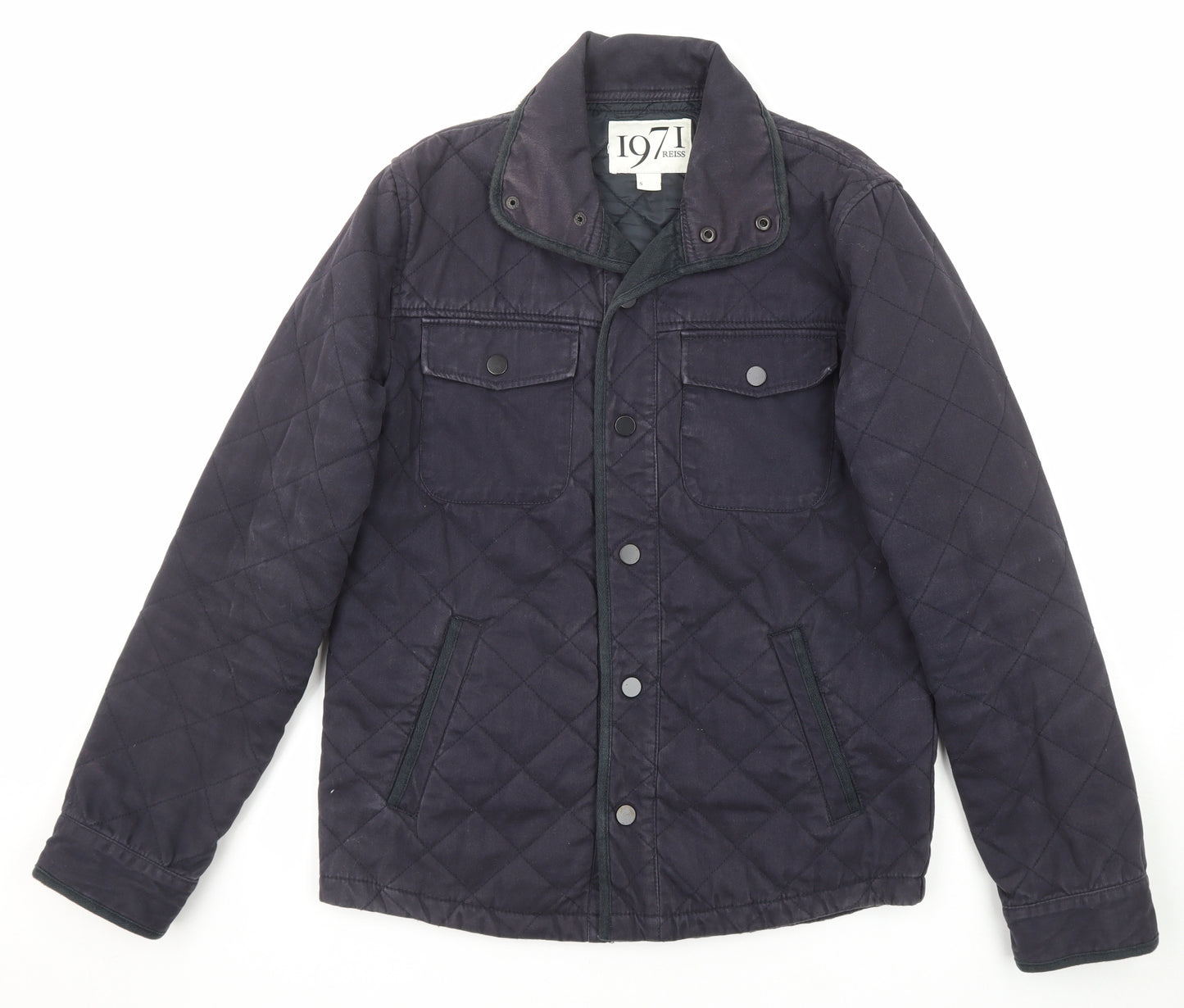 Reiss Mens Blue Quilted Jacket Size S Snap