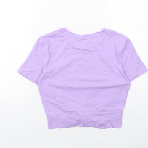 Zara Womens Purple Cotton Cropped T-Shirt Size M Crew Neck - Twist Front Detail