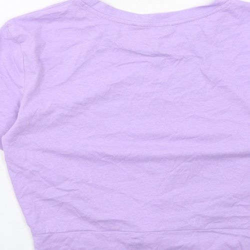 Zara Womens Purple Cotton Cropped T-Shirt Size M Crew Neck - Twist Front Detail
